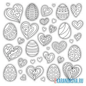 Раскраска наклейки сердце и пасха