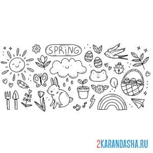 Раскраска наклейки весна