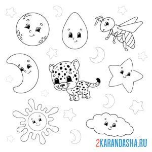 Раскраска наклейки звездный мир