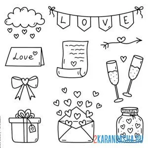 Раскраска наклейки стикеры love