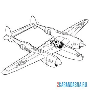 Раскраска lockheed p-38 lightning американский двухмоторный истребитель