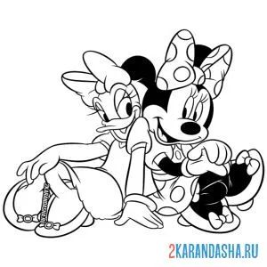 Раскраска дейзи дак и минни маус отдыхают