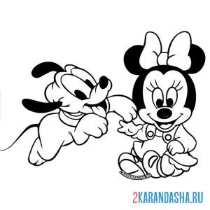 Раскраска плуто играет с минни маус