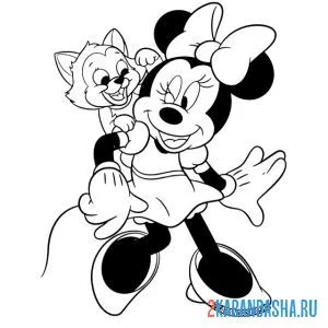 Раскраска минни маус и котенок