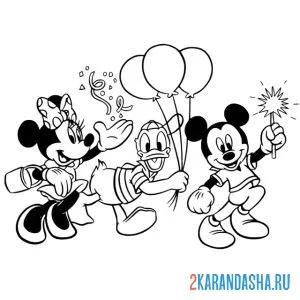 Раскраска вечеринка у микки мауса