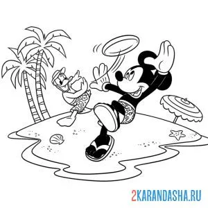 Раскраска микки маус играет в тарелочку