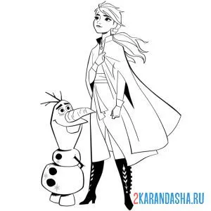 Раскраска анна со снеговичком олафом