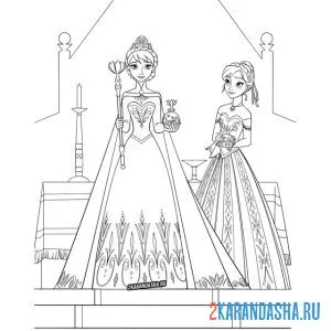 Раскраска коронация королевы эльзы