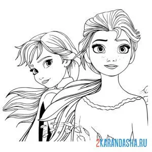 Раскраска красавицы сестры анна и эльза