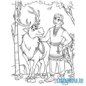 Раскраска кристофер со своим оленем свен