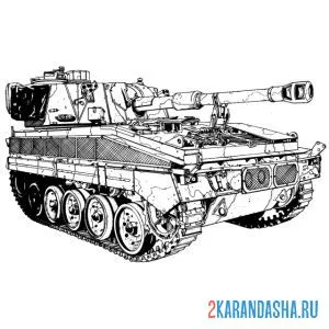 Раскраска гусеничный танк военный