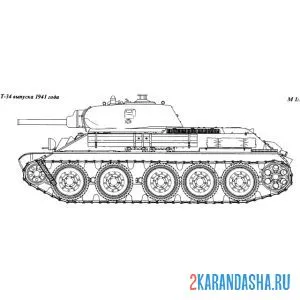 Раскраска танк т-34 вид сбоку