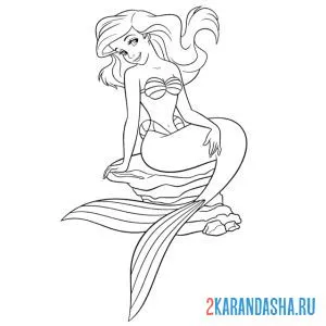 Раскраска русалочка ариэль на камне мечтает
