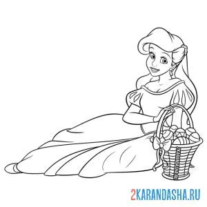 Раскраска русалочка ариэль с корзинкой