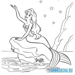 Раскраска русалочка ариэль под звездным небом