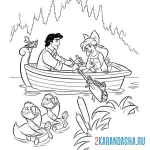 Раскраска русалочка ариэль на прогулке с принцем эриком
