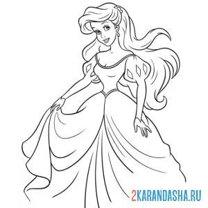 Раскраска русалочка ариэль шикарное платье