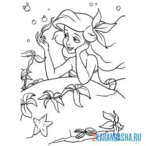 Раскраска русалочка ариэль задумалась