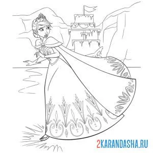 Раскраска эльза убегает от замка