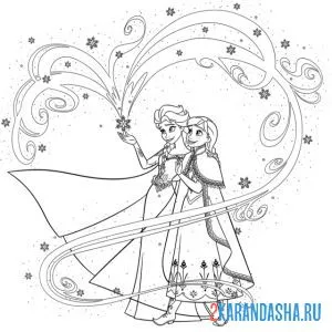 Раскраска эльза показывает волшебство анне
