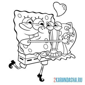 Раскраска губка боб любит улитку гэри