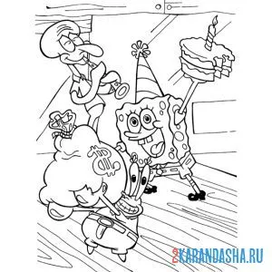 Раскраска губка боб, сквидвард и мистер крабс и