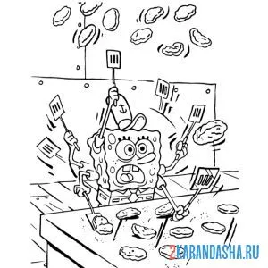 Раскраска губка боб делает бургеры
