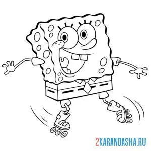 Раскраска губка боб на роликах