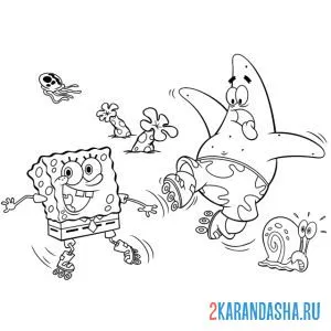 Раскраска губка боб и патрик на роликах