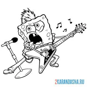 Раскраска губка боб металлист рокер