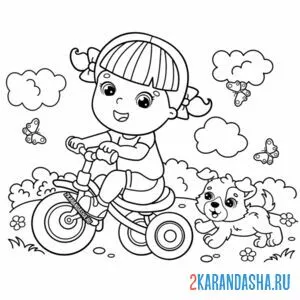 Раскраска девочка едет на велосипеде