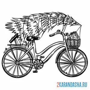 Раскраска велосипед с елкой