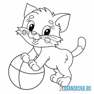 Раскраска котик и мячик