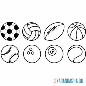Раскраска коллекция мячей