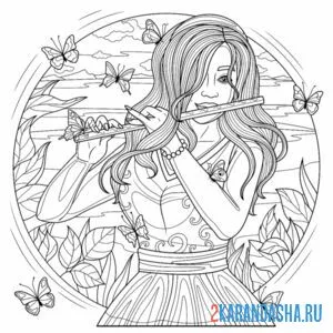 Раскраска играет на флейте