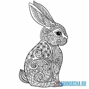 Раскраска заяц сбоку антистресс