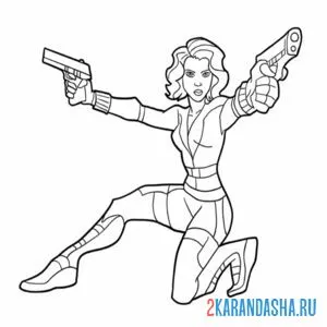Раскраска черная вдвова с пистолетами