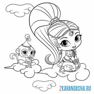 Раскраска шиммер с обезьянкой тала