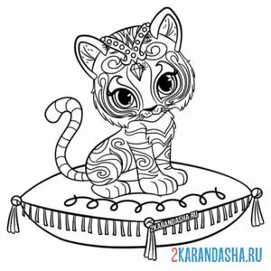 Раскраска тигренок нахал на подушке