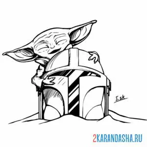 Раскраска ойда и мандалорец