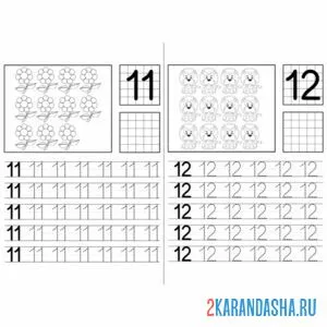 Раскраска прописи цифры 11 и 12