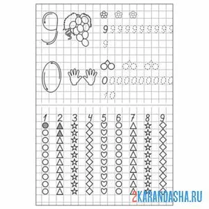 Раскраска прописи цифыр 9 и 0