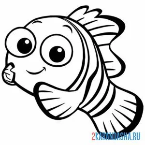 Раскраска мультяшная рыбка