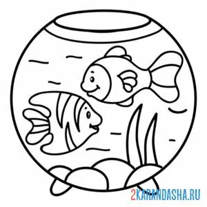 Раскраска аквариум с рыбками