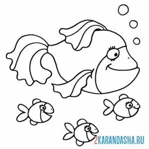 Раскраска мама рыба и детки