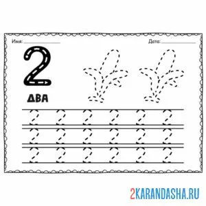 Раскраска пропись цифра 2 обведи рисунок и цифры