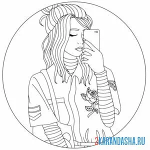 Раскраска селфи девушка в одежде