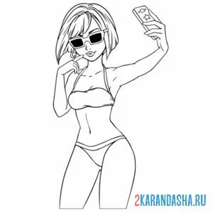 Раскраска селфи с айфоном на пляже