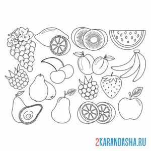 Раскраска фрукты с грушой