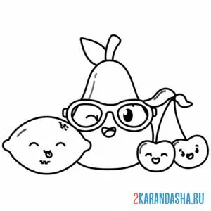 Раскраска груша, лимон и вишня